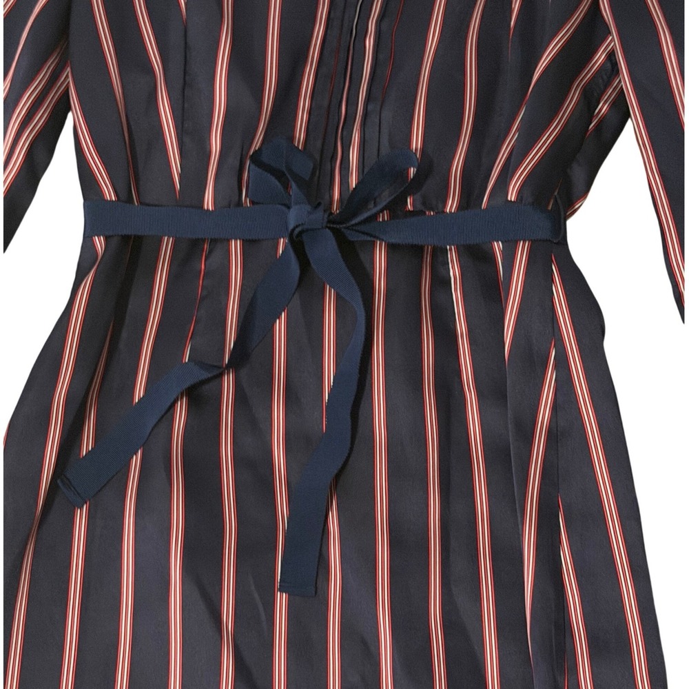 Sandro Paris Striped Mock Neck Tie Waist Mini Dress Navy Red Satin Size 40|US 8 - Picture 4 of 8